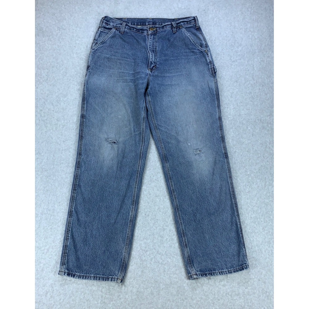Carhartt Carpenter Jeans Mens 36x32 Blue B13-DPS Loose Fit Distressed Utility